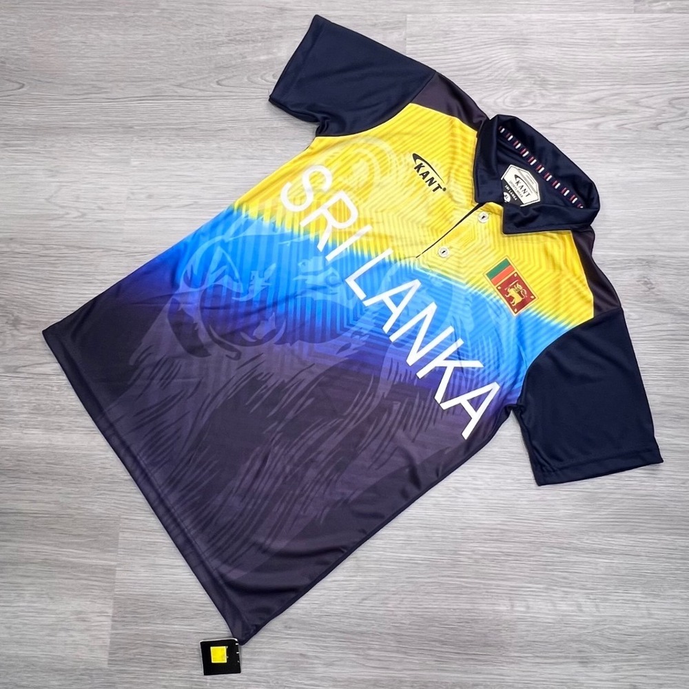 Kant Sports Wear Sri Lanka Cricket Jersey Polo Shirt Yellow Blue Mens XL New